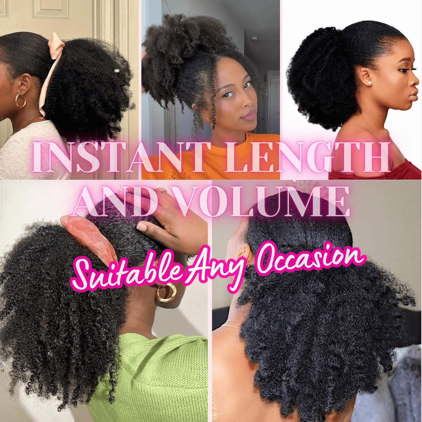 12inch short Marley Hair Drawstring Ponytail Black 4C Afro Puff Bun Braiding Ponytail