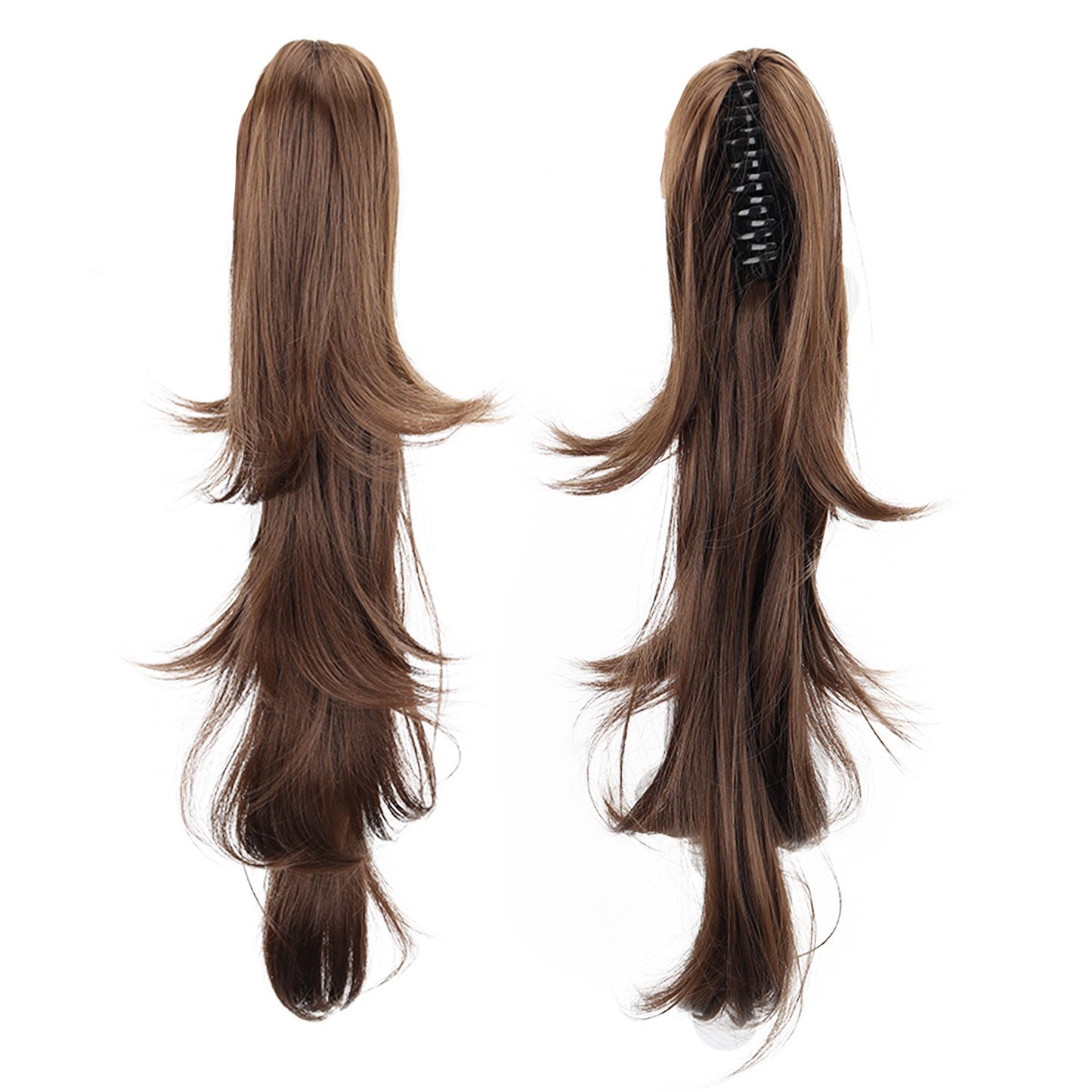 brown Claw Clip-in Ponytail 22"Natural Wavy Fluffy Irregular Ponytail Extension