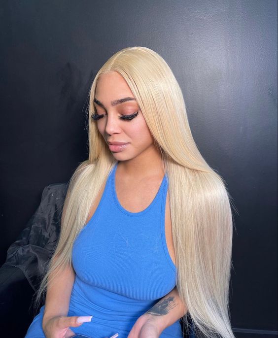 Long Blonde Human Hair Lace Front Straight Wig  for African American