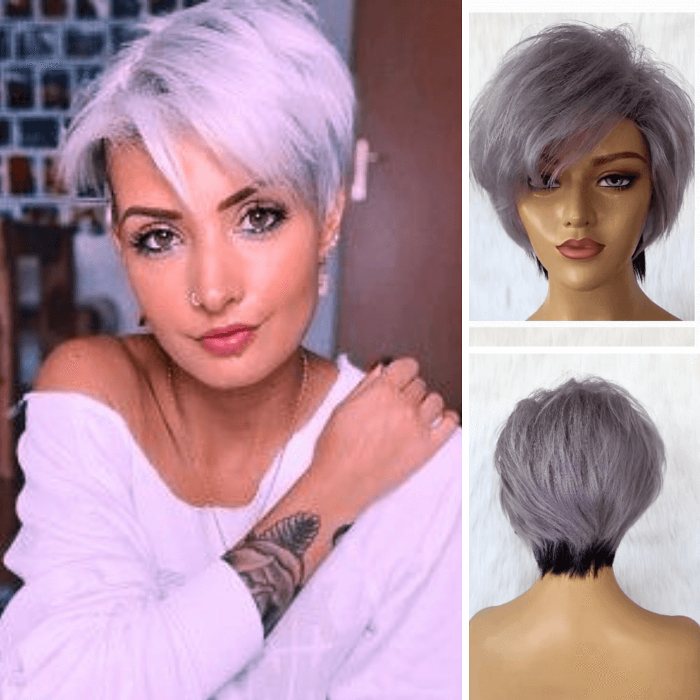 Grey Straight Human Hair Wig Lace Frontal 13x6 for African American-main