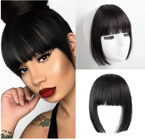 VAVANGA Clip in Bangs Straight Synthetic Black Hair Princess Cut Bangs Hair Piece Fringe
