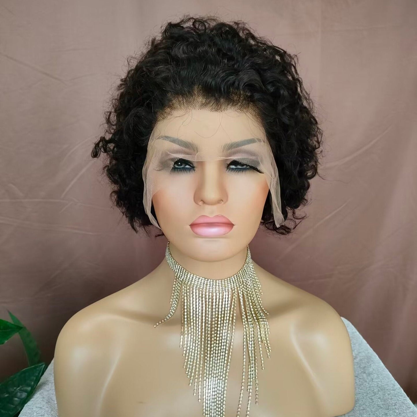 Black Curly Pixie Cut Wigs Lace Frontal 13x4 Virgin Human Hair for African American