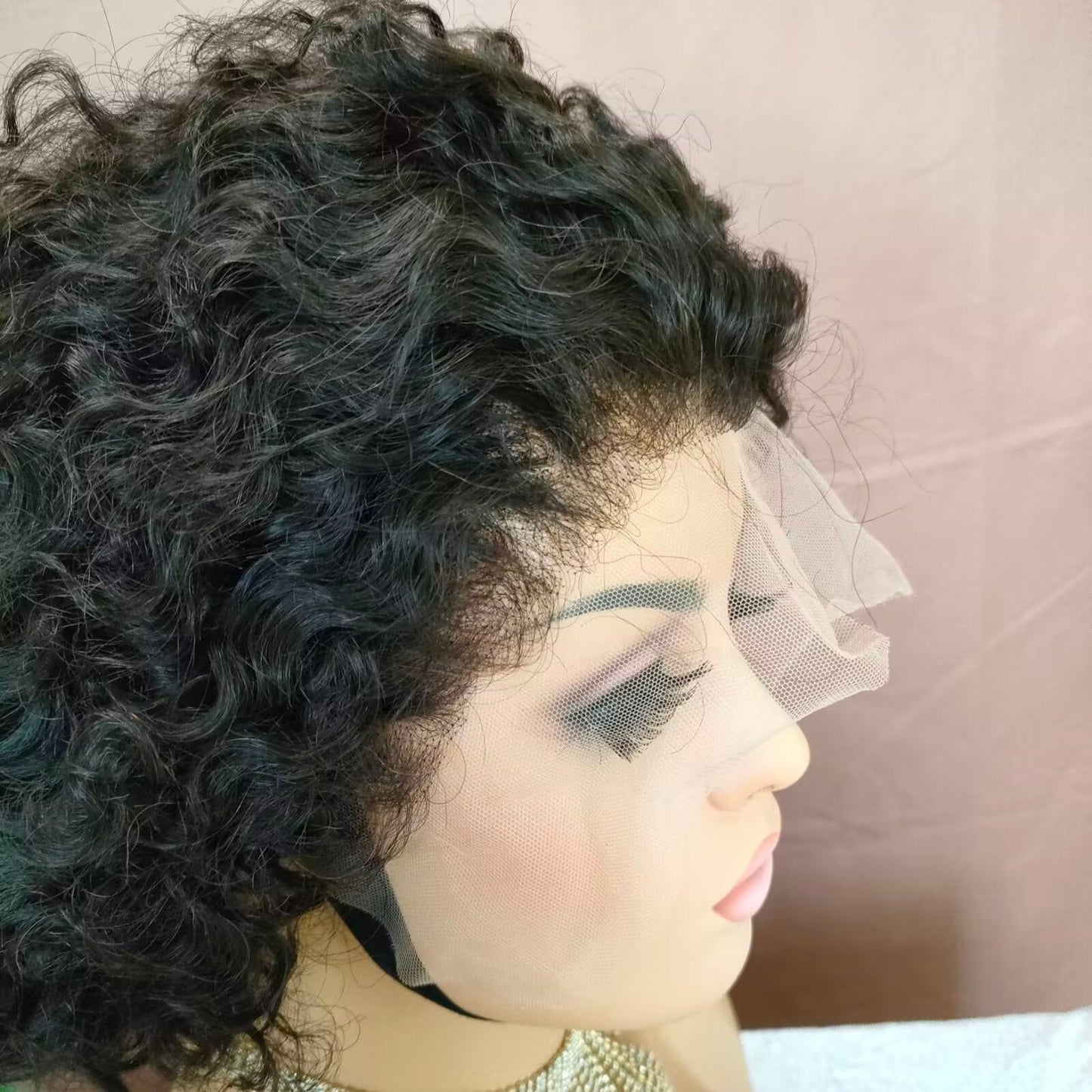 Black Curly Pixie Cut Wigs Lace Frontal 13x4 Virgin Human Hair for African American