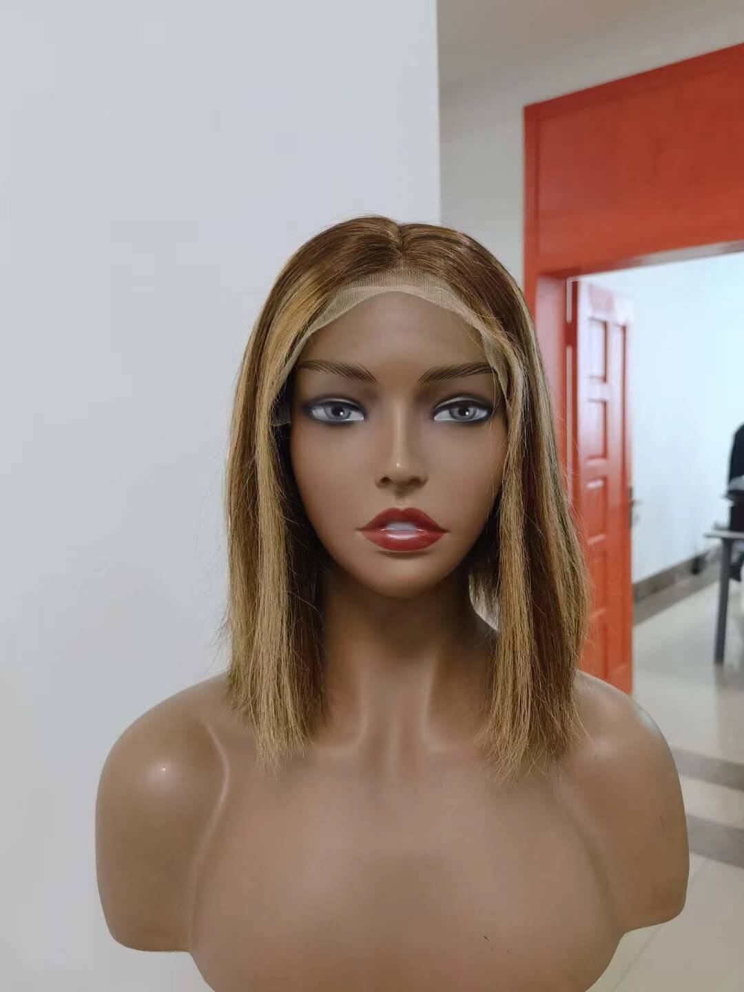 Blonde Highlight Brown Color Bob Wig Human Hair for African American-4