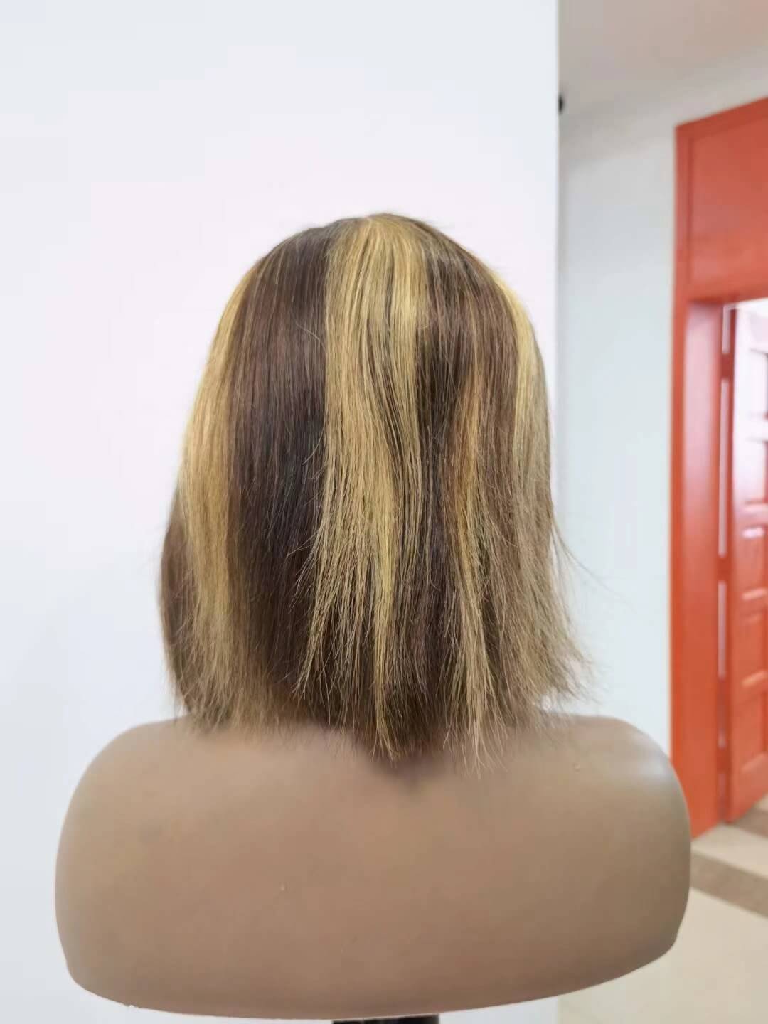 Blonde Highlight Brown Color Bob Wig Human Hair for African American-6