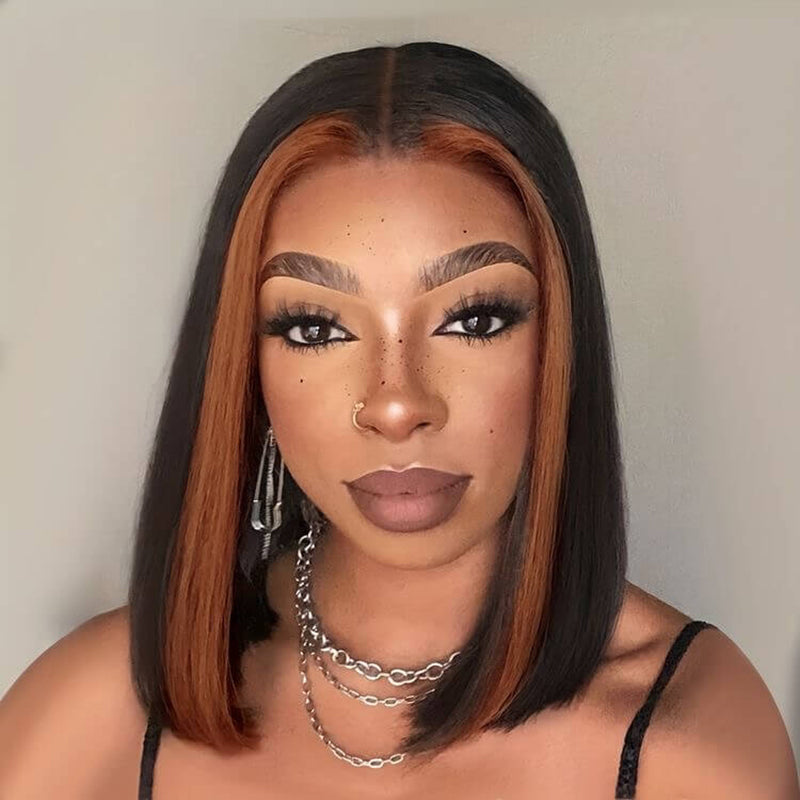 Brown Highlight BOB Lace Wig Human Hair 13x6 Lace Front Short Wig