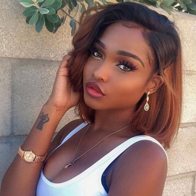 Brown Ombre Pixie Cut Lace Wig Human Hair 13x6 Lace Front Short Wig