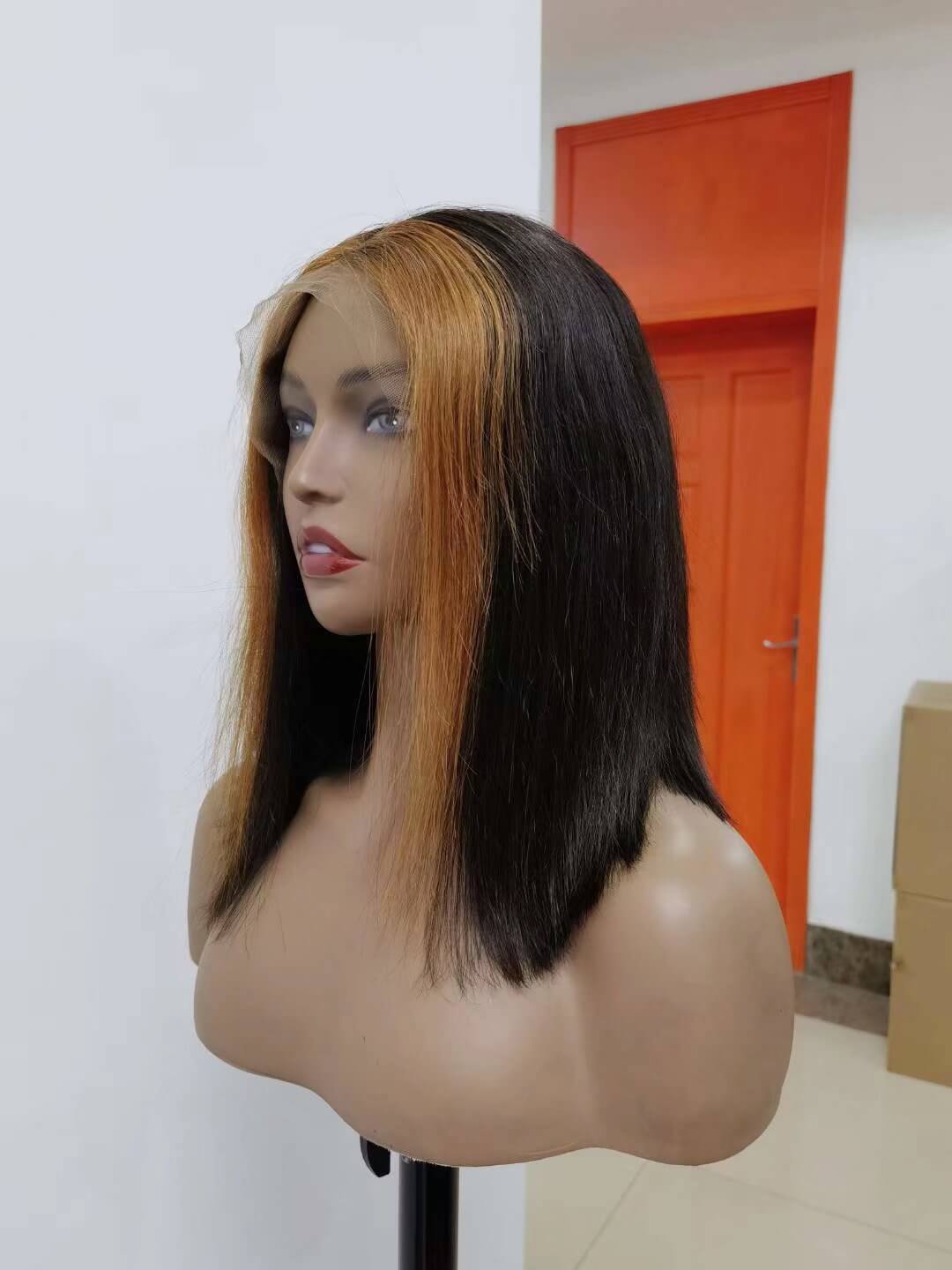 Brown Highlight BOB Lace Wig Human Hair 13x6 Lace Front Short Wig-3