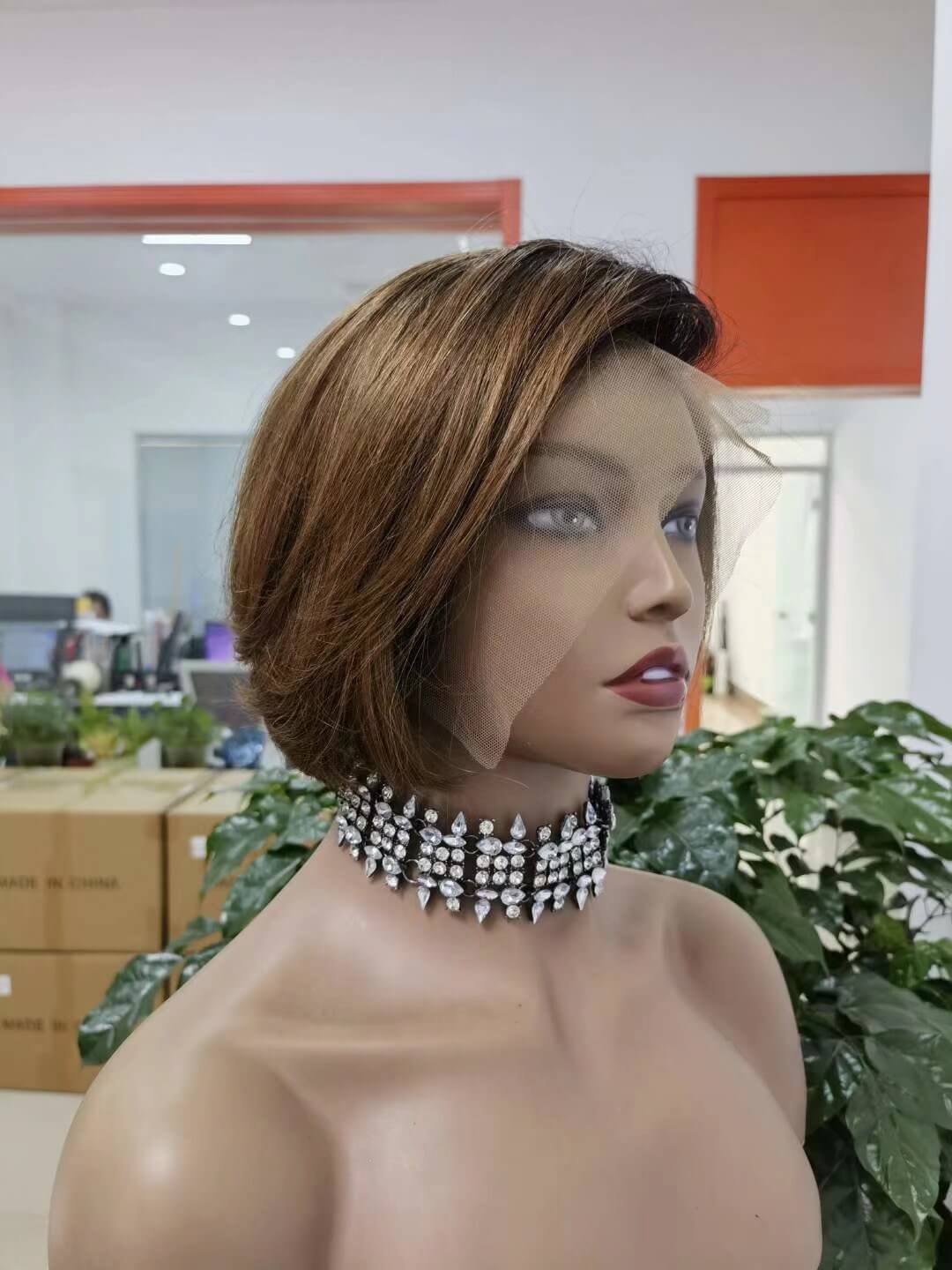Brown Ombre Pixie Cut Lace Wig Human Hair 13x6 Lace Front Short Wig-1