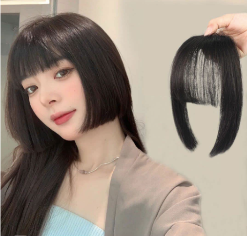 VAVANGA Clip in Bangs Straight Synthetic Black Hair Princess Cut Bangs Hair Piece Fringe