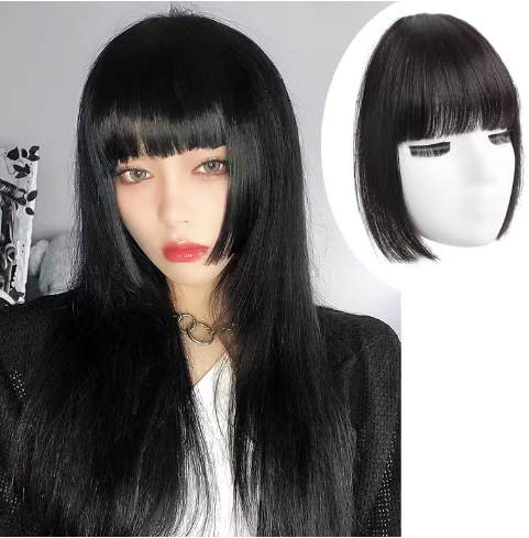VAVANGA Clip in Bangs Straight Synthetic Black Hair Princess Cut Bangs Hair Piece Fringe