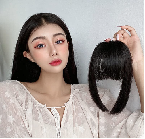 VAVANGA Clip in Bangs Straight Synthetic Black Hair Princess Cut Bangs Hair Piece Fringe