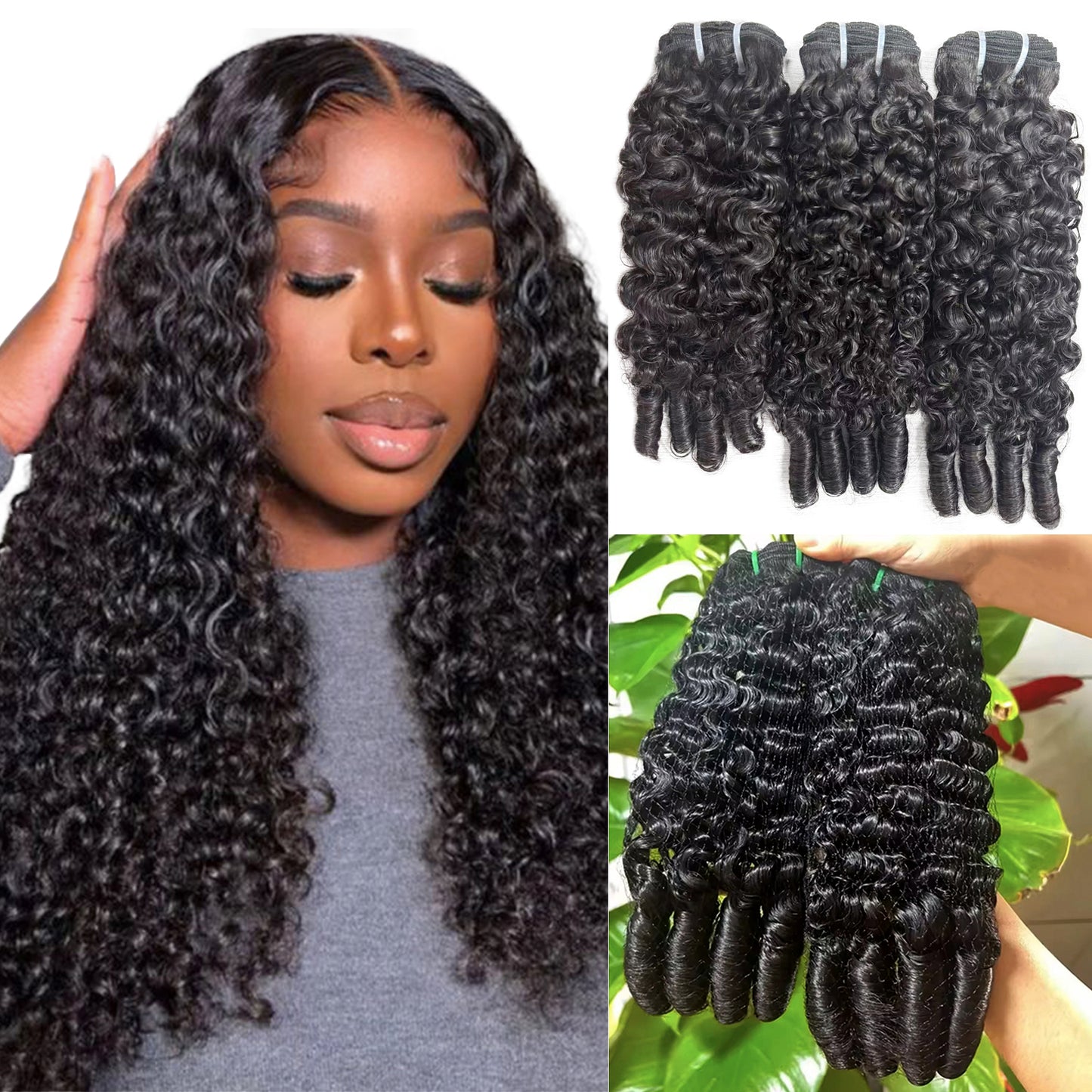 Burmese Curly Human Hair Bundle 3C/4A Curly with Spiral Ends 10A Grade 3bundles for black women
