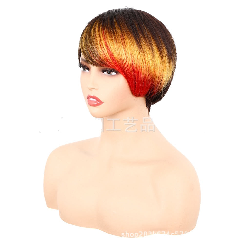 Short Pixie Cut Wig Human Hair Glueless Straight Pixie Wig Multicolor with Black Color for Black Women