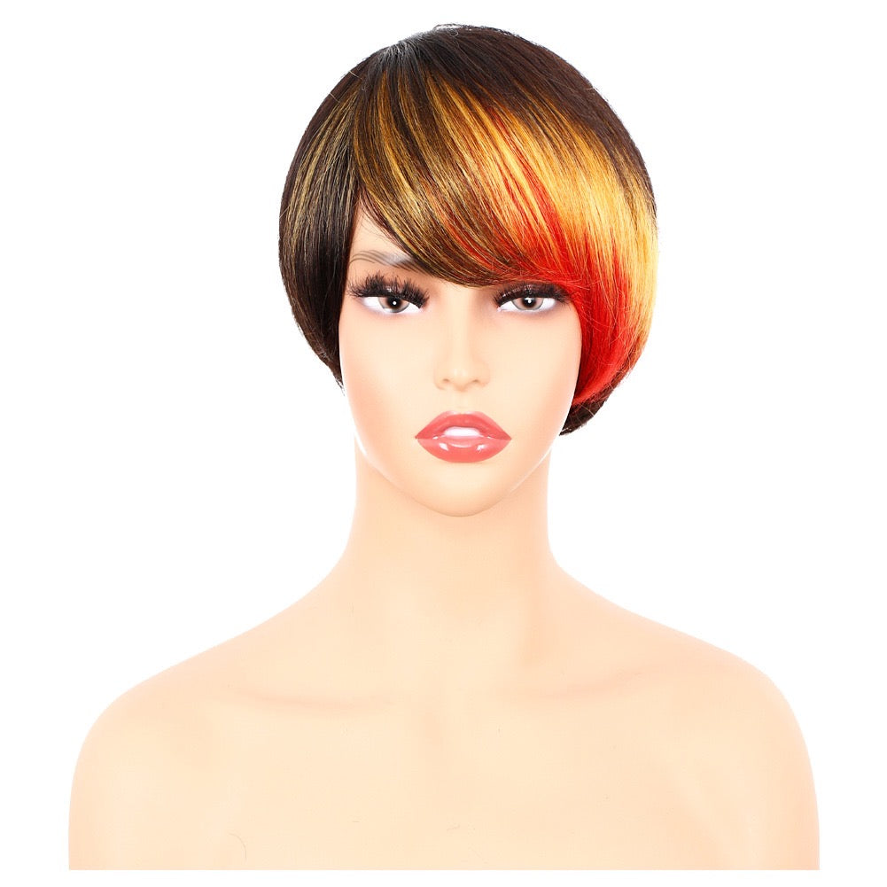 Short Pixie Cut Wig Human Hair Glueless Straight Pixie Wig Multicolor with Black Color for Black Women