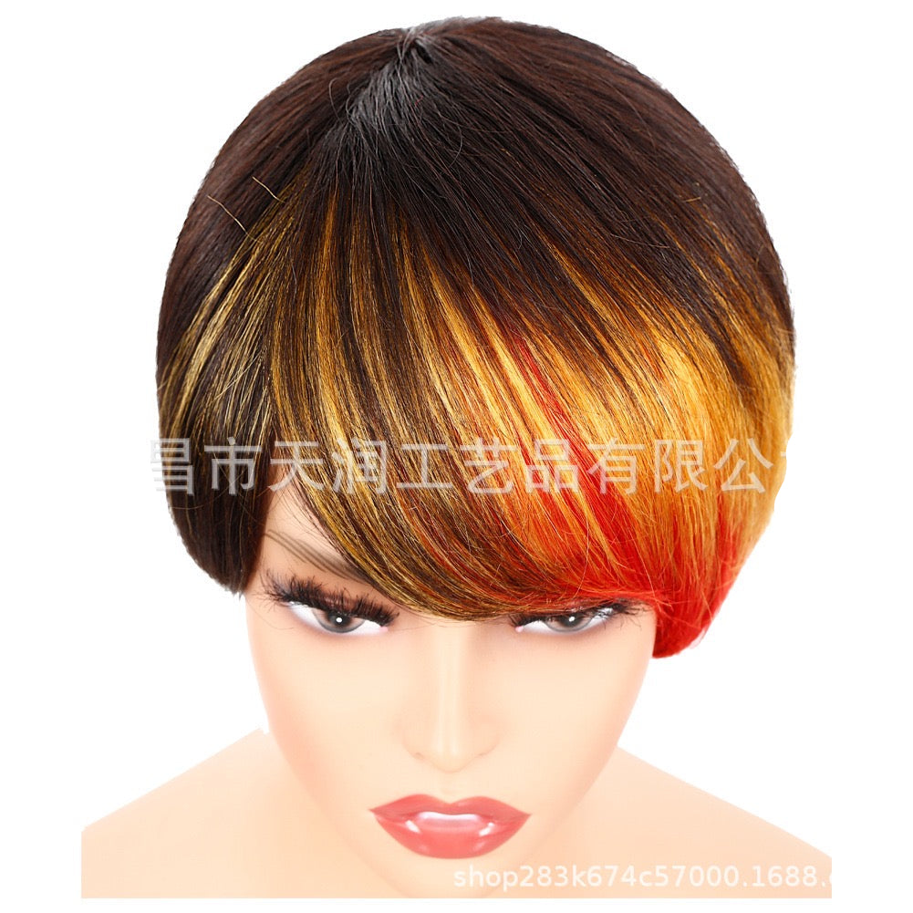 Short Pixie Cut Wig Human Hair Glueless Straight Pixie Wig Multicolor with Black Color for Black Women