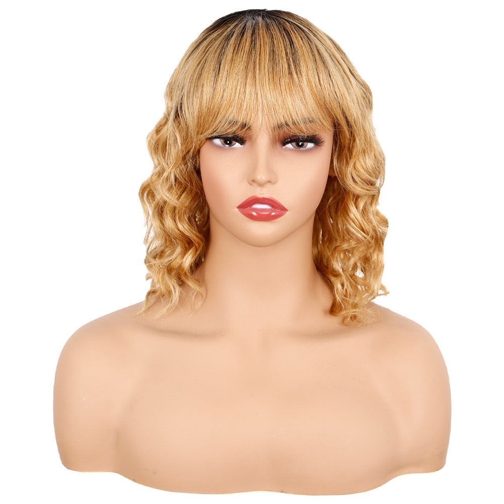 Short Deep Wave Wig Human Hair Honey Brown Wear And Go Curly Bob Wigs