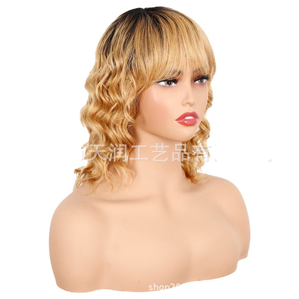 Short Deep Wave Wig Human Hair Honey Brown Wear And Go Curly Bob Wigs