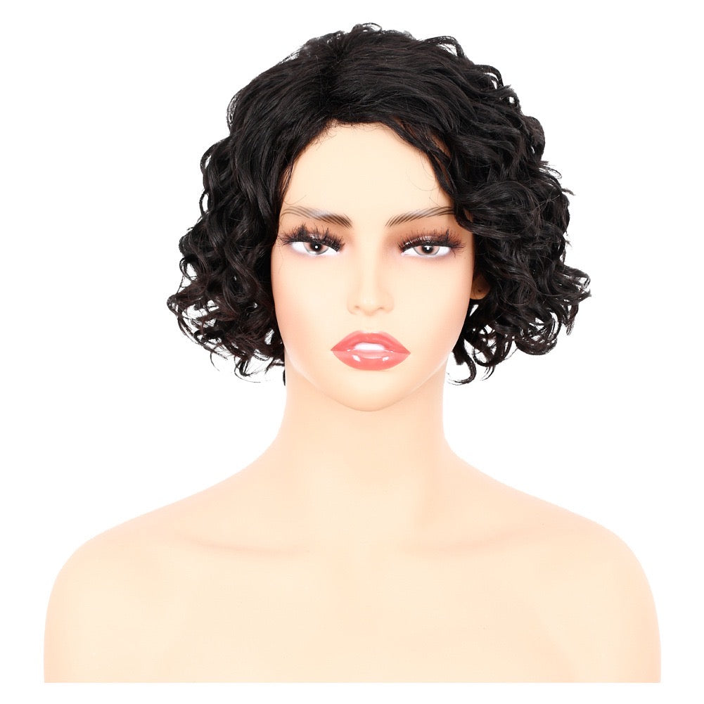 Black Deep Wave Wig Human Hair Short Pixie Cut Wear and Go Glueless Wigs