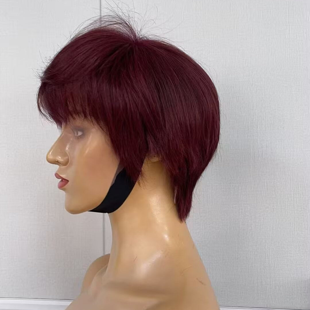 99J Burgundy Pixie Cut Wig Lace Wig 13x4 Human Hair Straight for African American