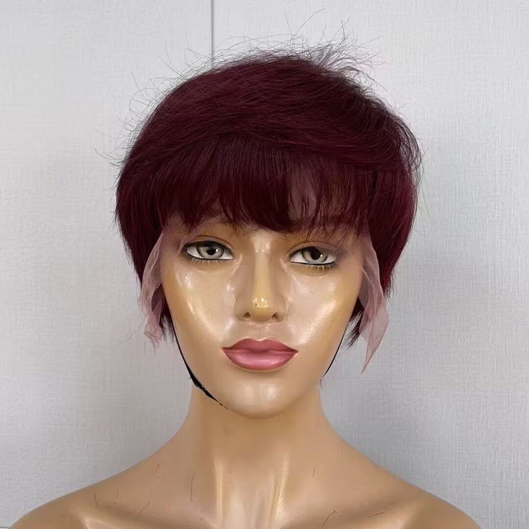 99J Burgundy Pixie Cut Wig Lace Wig 13x4 Human Hair Straight for African American
