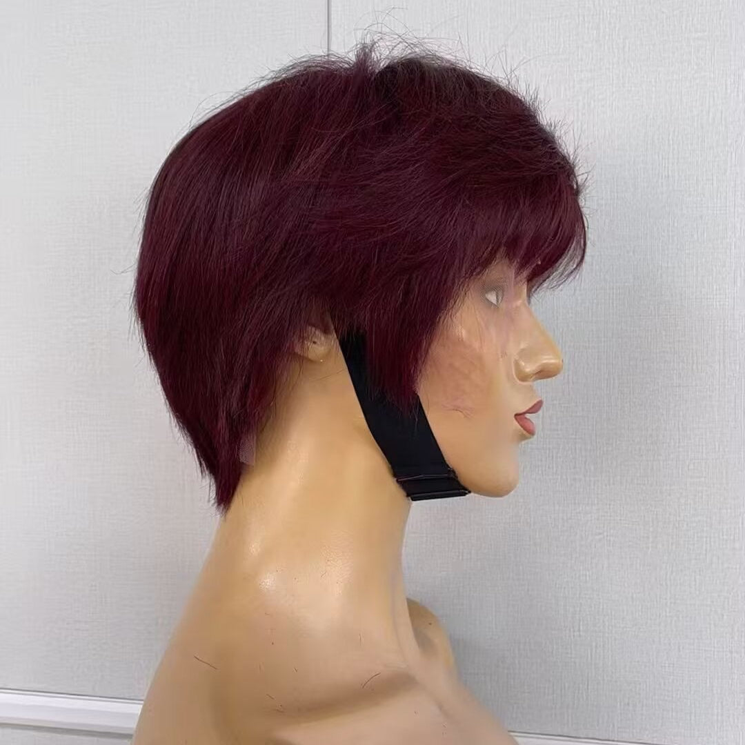 99J Burgundy Pixie Cut Wig Lace Wig 13x4 Human Hair Straight for African American