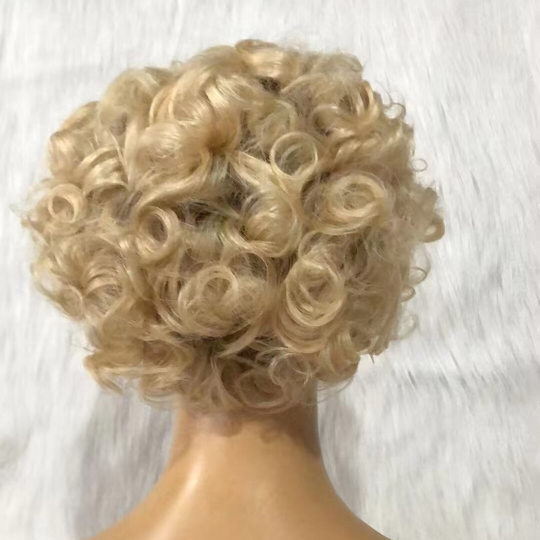 Blonde Ombre Pixie Cut Wig Lace Frontal 13x4 Human Hair for African American