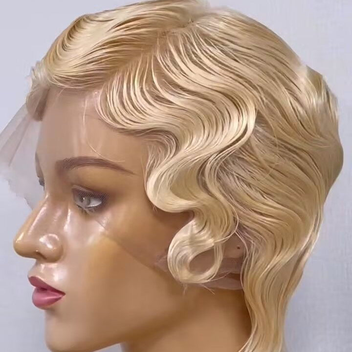 Blonde Pixie Finger Wave wig Lace Front 13x6 Human Hair for Black Women