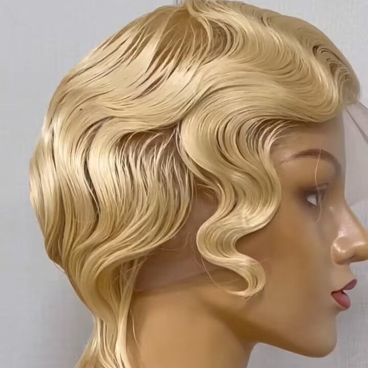 Blonde Pixie Finger Wave wig Lace Front 13x6 Human Hair for Black Women