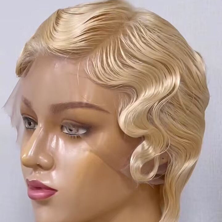 Blonde Pixie Finger Wave wig Lace Front 13x6 Human Hair for Black Women