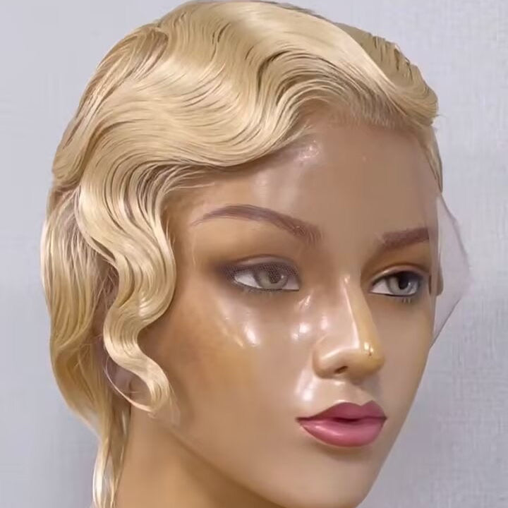 Blonde Pixie Finger Wave wig Lace Front 13x6 Human Hair for Black Women