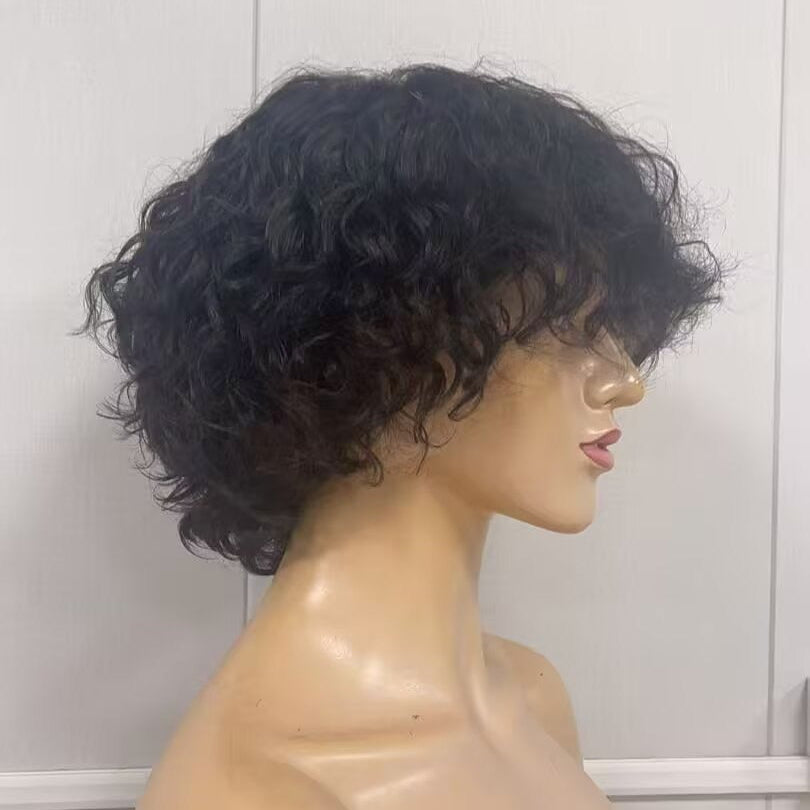 Black Curly Pixie Cut with Bangs Lace Frontal 13x6 Short Human Hair Wig for black women