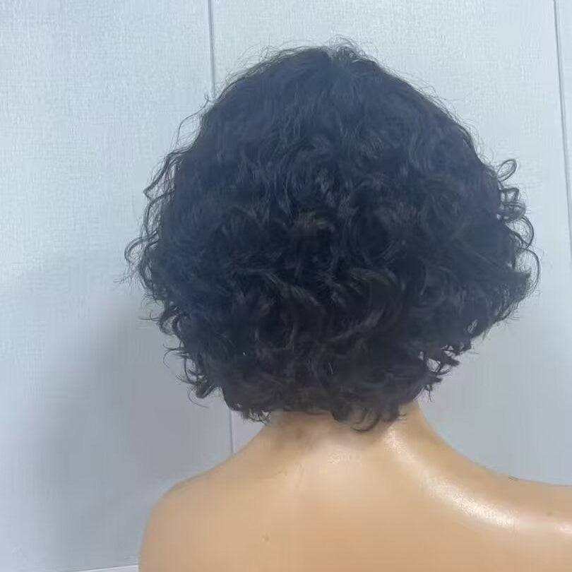 Black Curly Pixie Cut with Bangs Lace Frontal 13x6 Short Human Hair Wig for black women