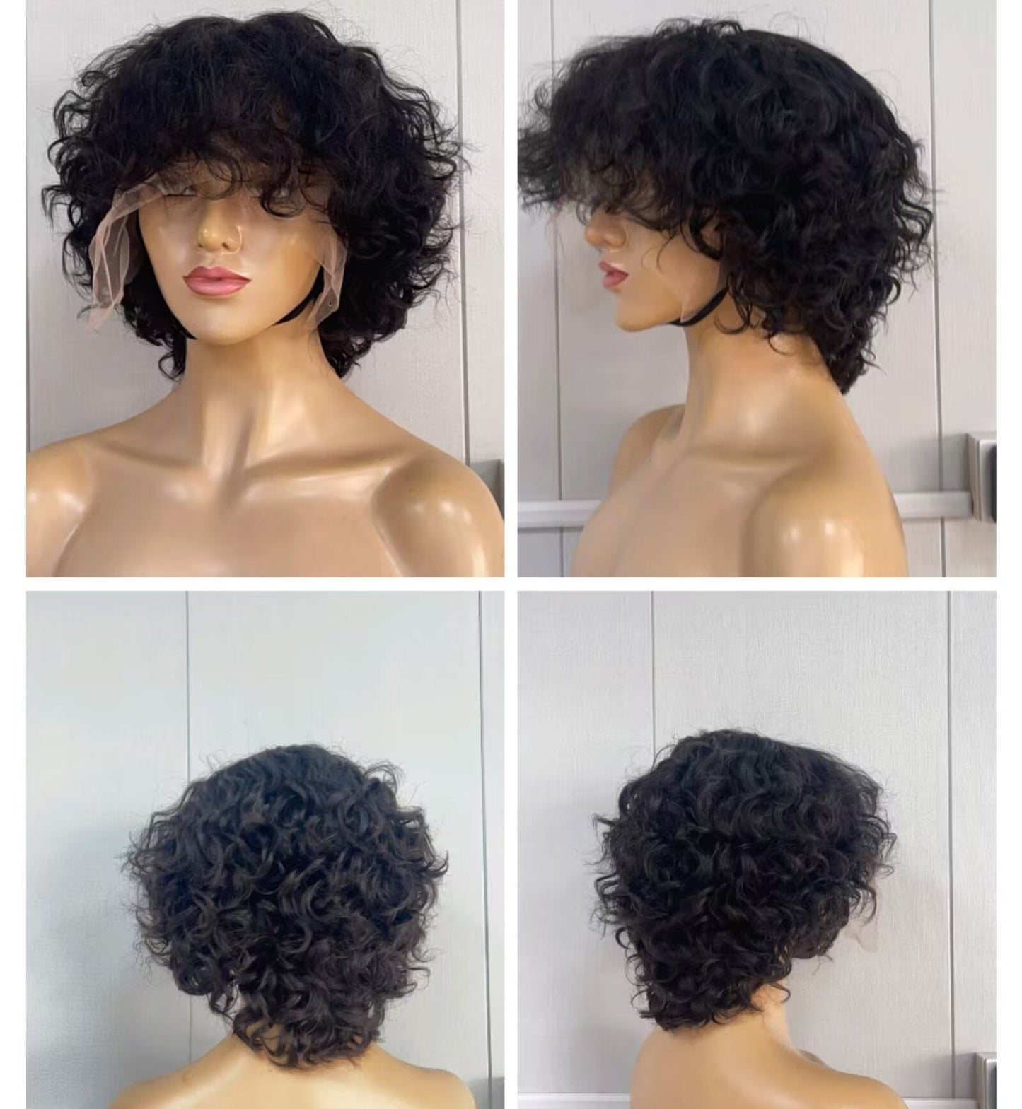 Black Curly Pixie Cut with Bangs Lace Frontal 13x6 Short Human Hair Wig for black women for African American