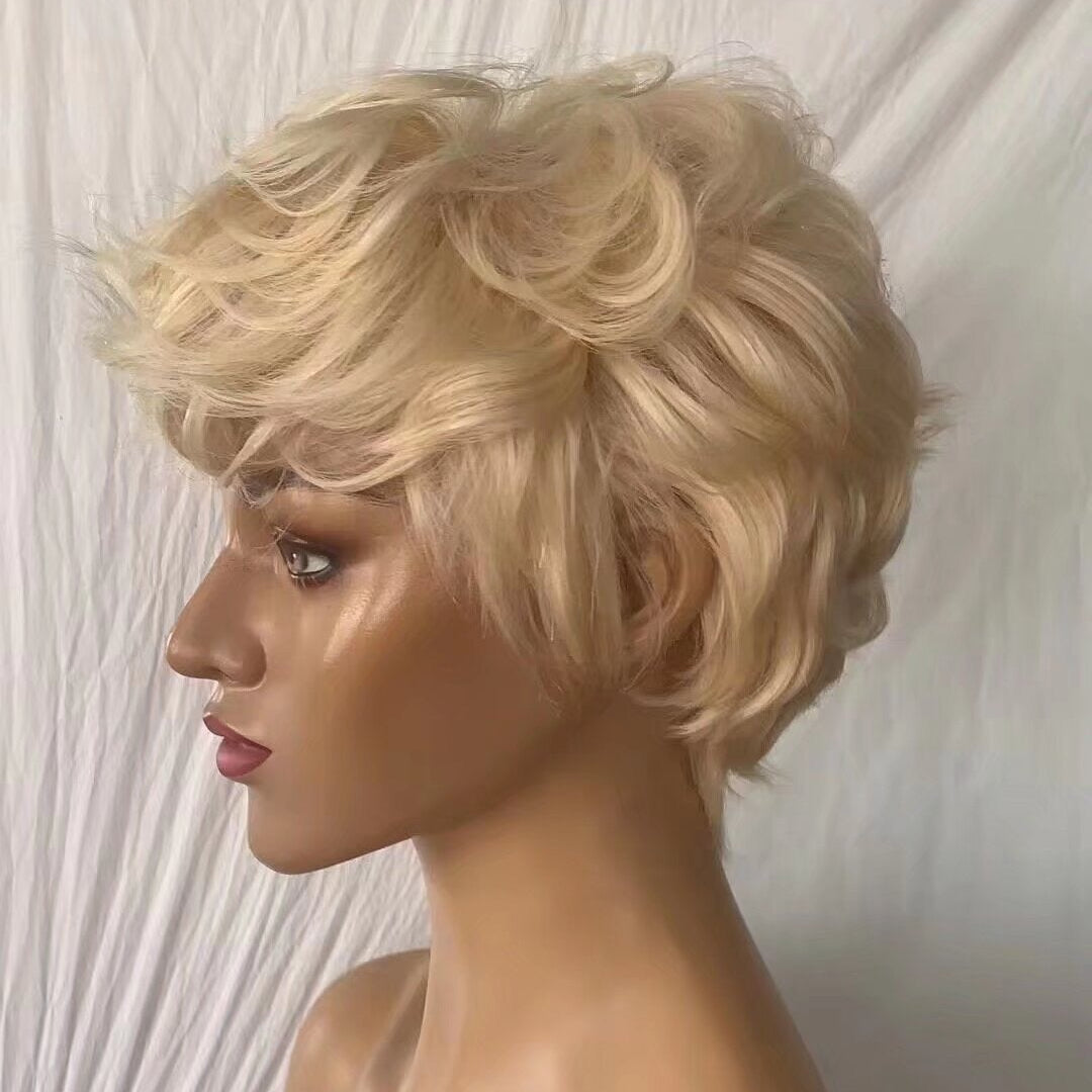 Short Blonde Pixie Cut with Bangs Lace Frontal 13x6 Brazilian Hair for Black Women
