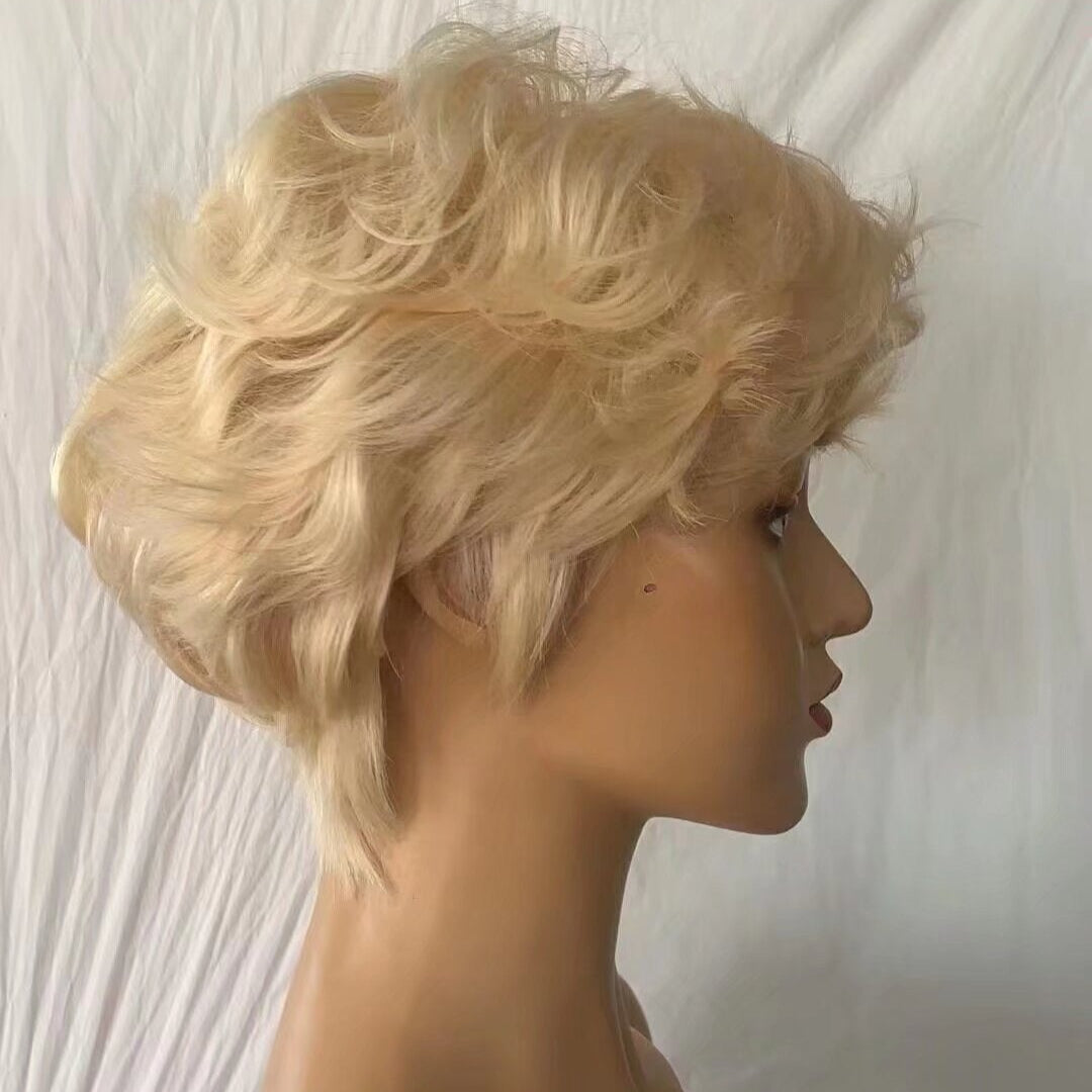 Short Blonde Pixie Cut with Bangs Lace Frontal 13x6 Brazilian Hair for Black Women