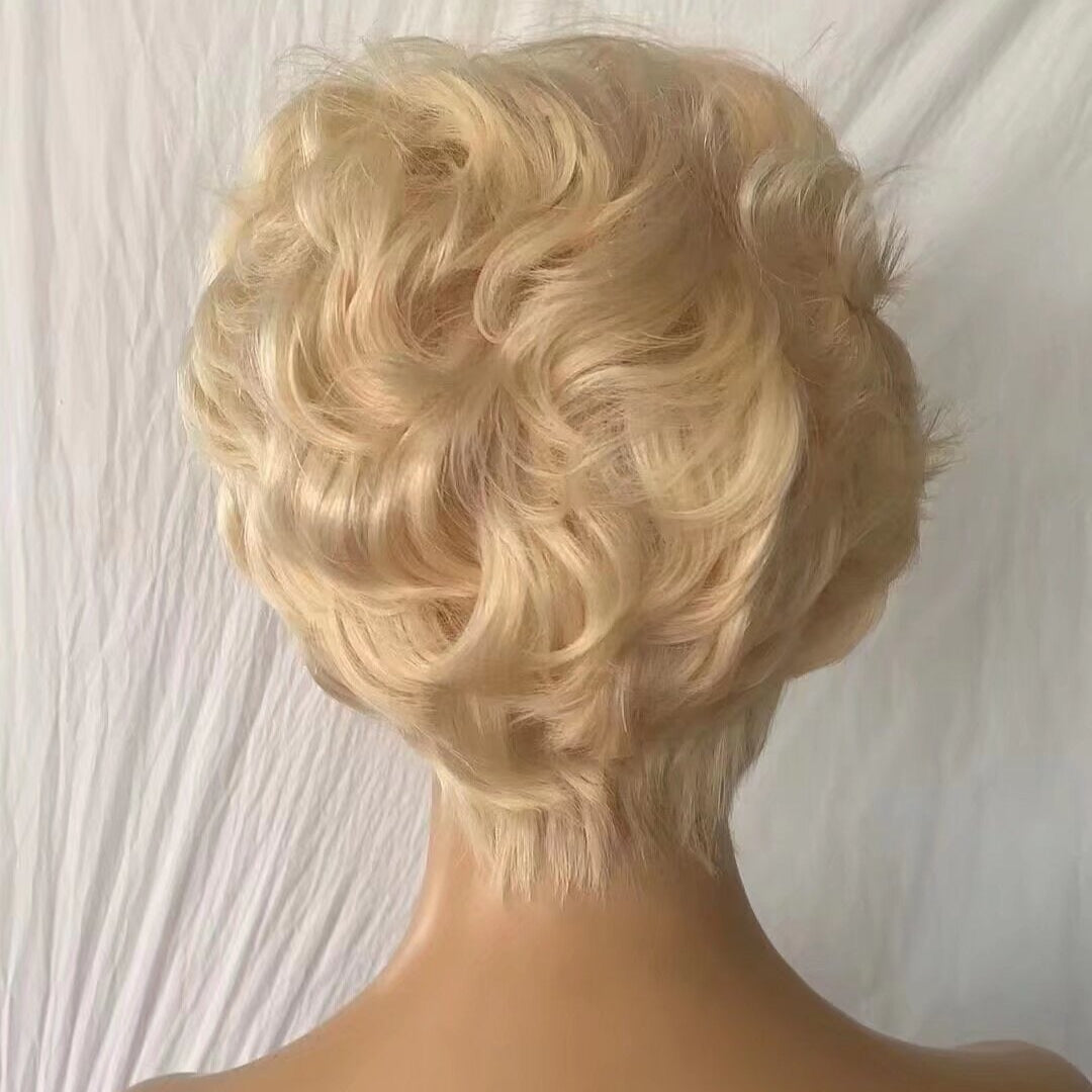 Short Blonde Pixie Cut with Bangs Lace Frontal 13x6 Brazilian Hair for Black Women