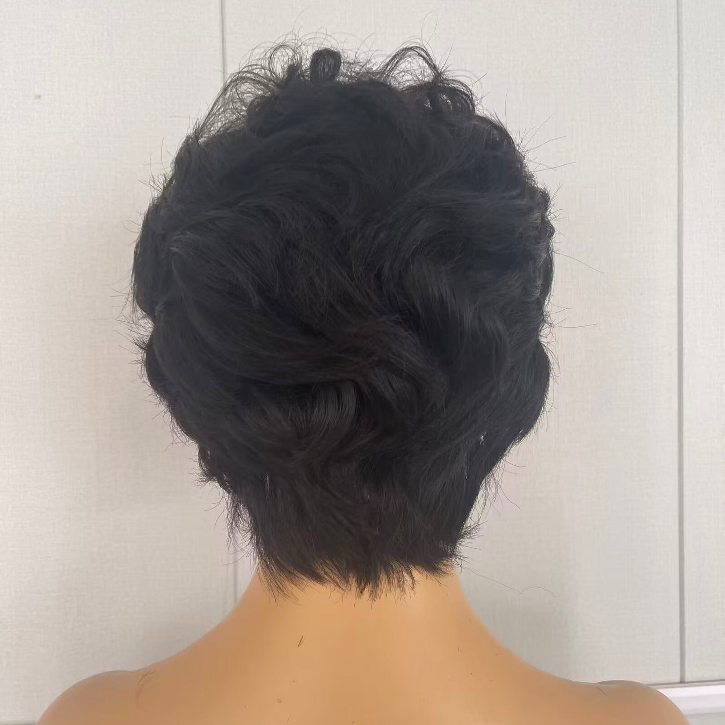 Women Black Pixie Cut Wig With Bangs 13x6 Lace Front Brazilian Human Hair