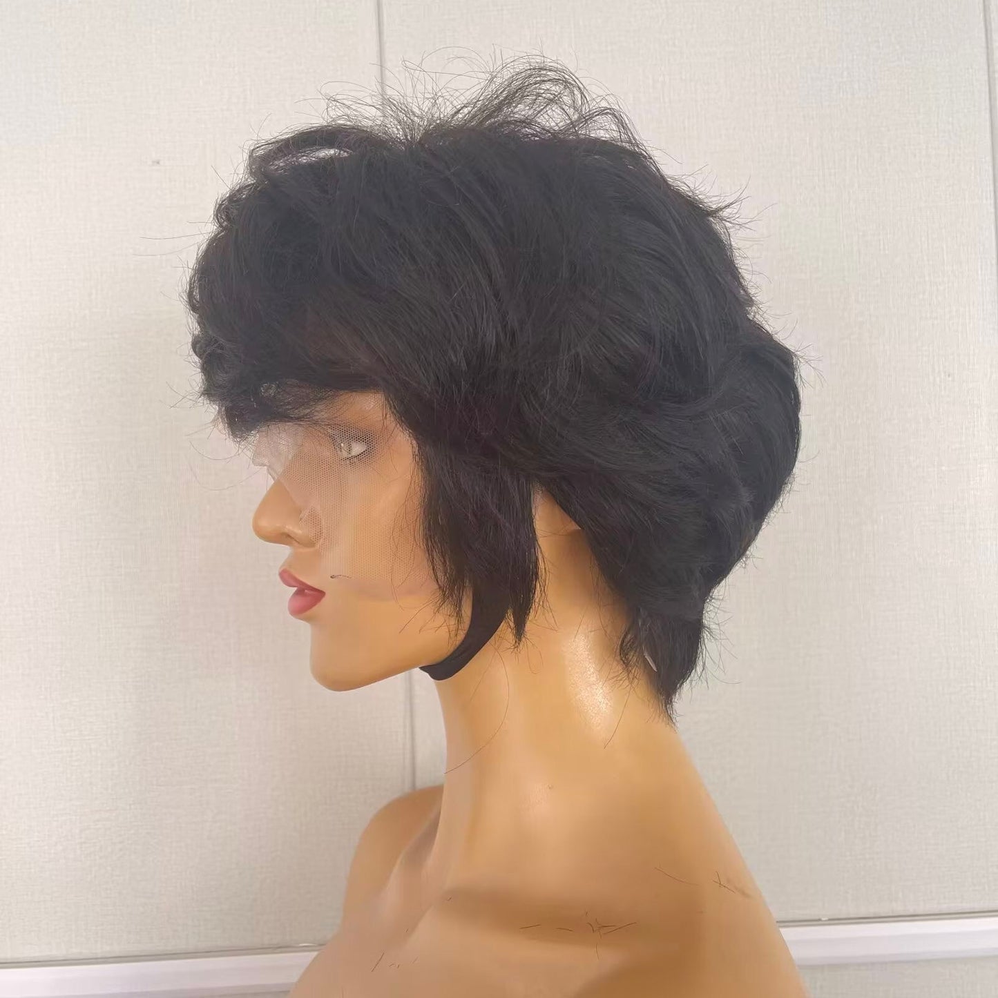 Women Black Pixie Cut Wig With Bangs 13x6 Lace Front Brazilian Human Hair