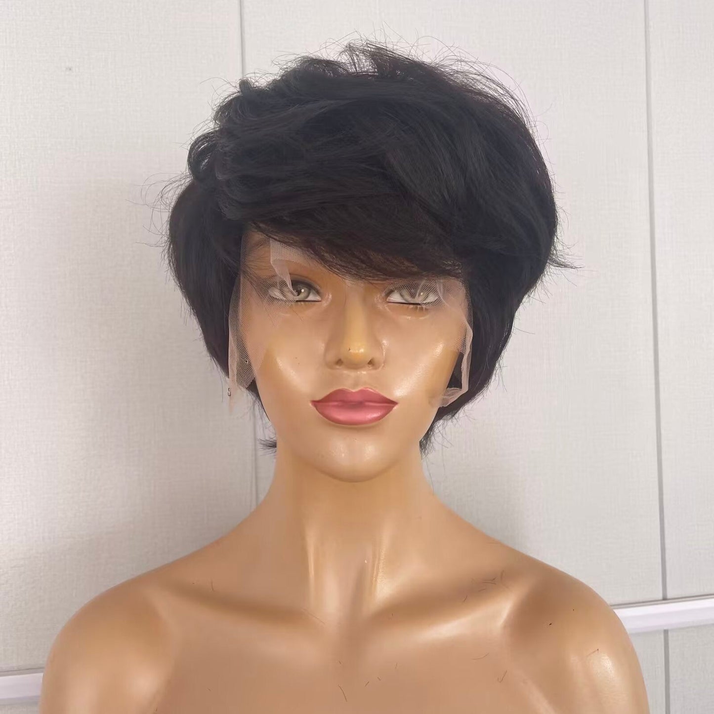 Women Black Pixie Cut Wig With Bangs 13x6 Lace Front Brazilian Human Hair