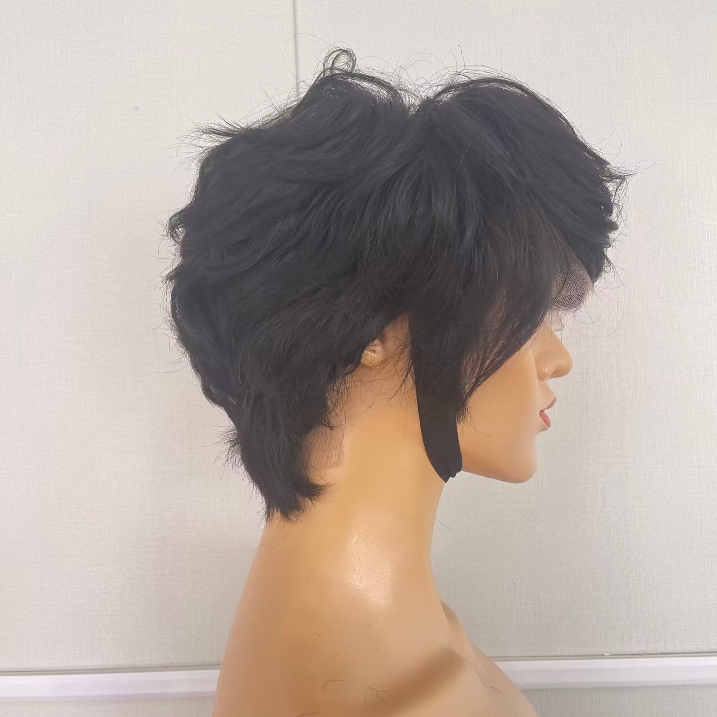 Women Black Pixie Cut Wig With Bangs 13x6 Lace Front Brazilian Human Hair