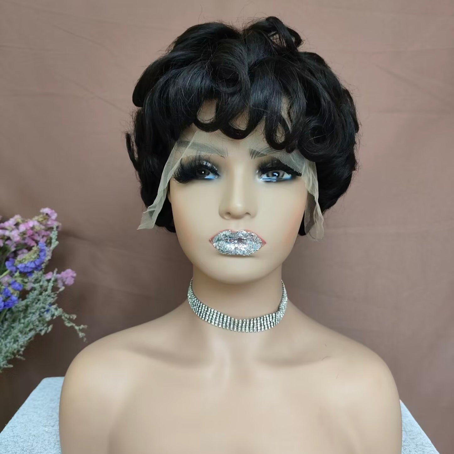 Black Short Pixie Cut Wigs Human Hair Lace Front for African American