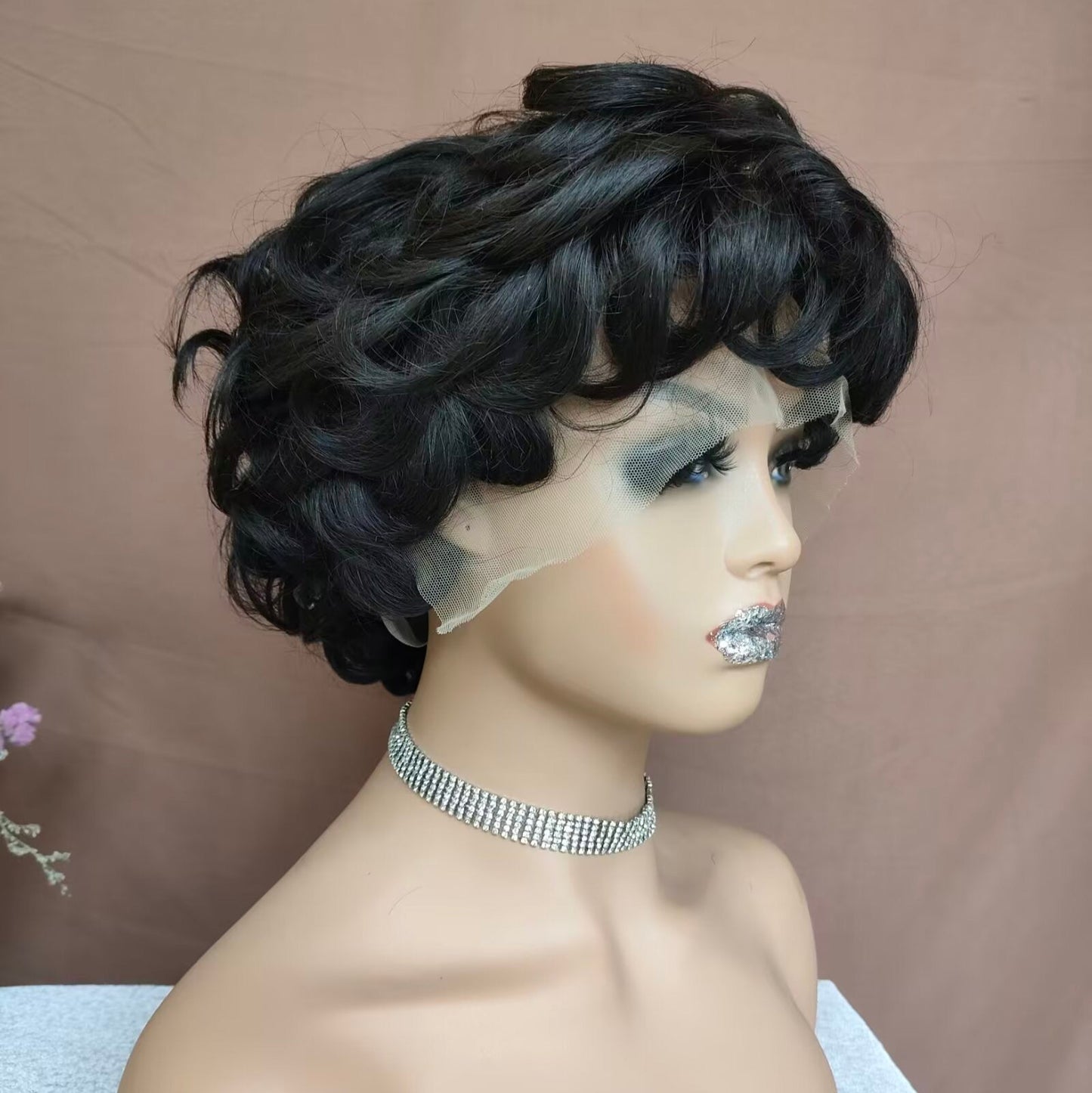 Black Short Pixie Cut Wigs Human Hair Lace Front for African American