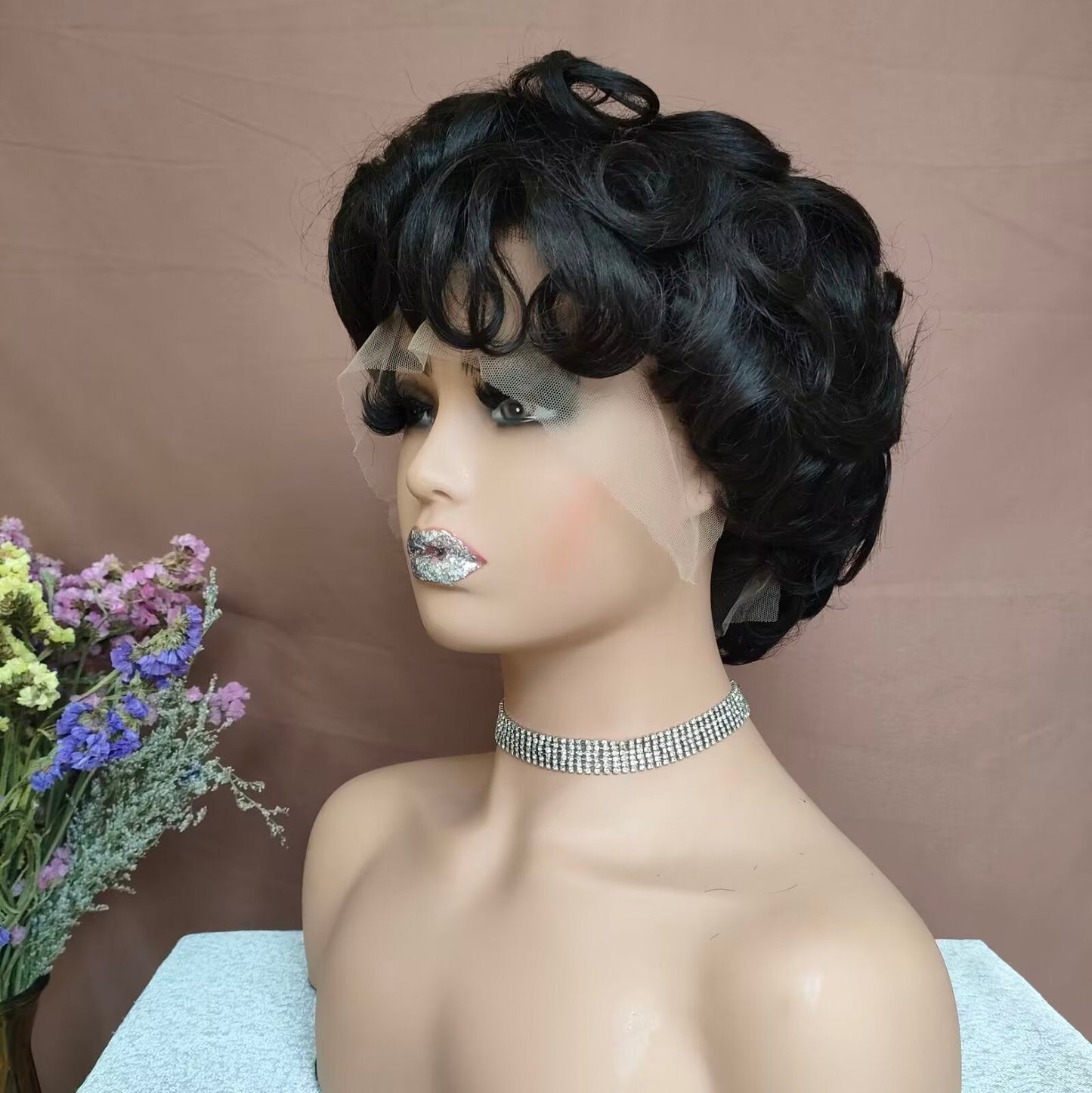 Black Short Pixie Cut Wigs Human Hair Lace Front for African American