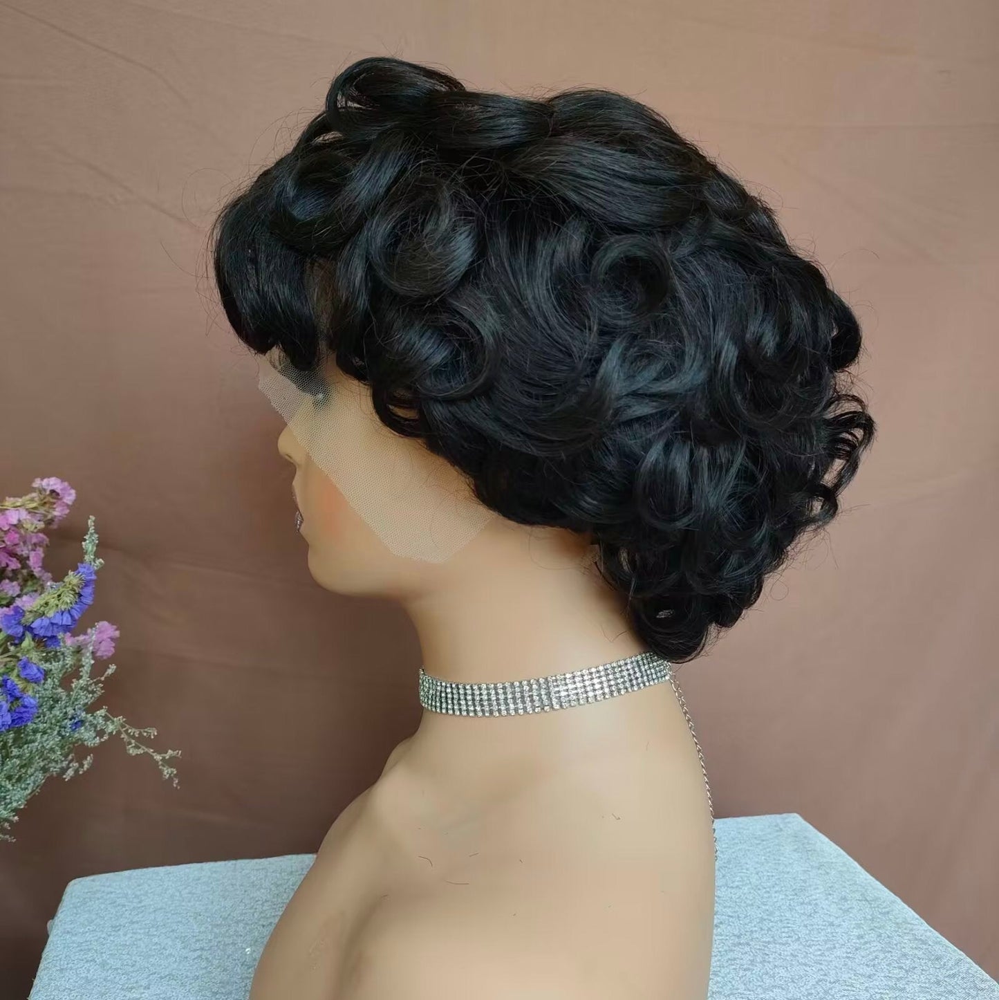 Black Short Pixie Cut Wigs Human Hair Lace Front for African American