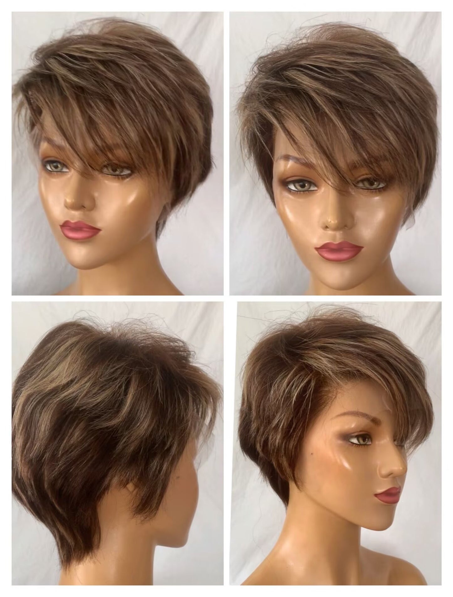 Light Brown Short Pixie Wig Lace Frontal Straight Human Hair for African American