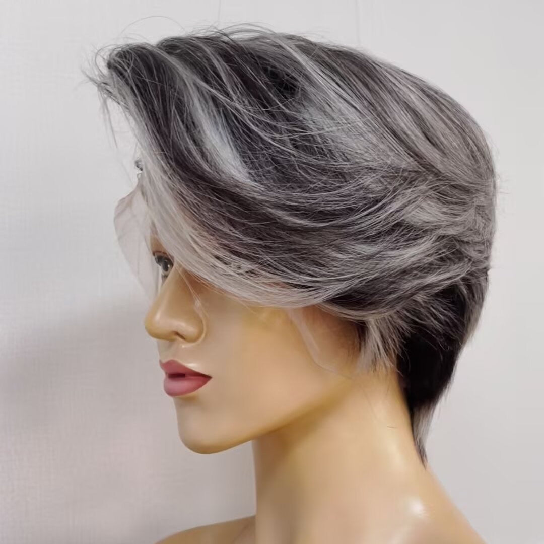 Short Grey Pixie Cut Wigs Human Hair Lace Frontal 13x6 for Black Women