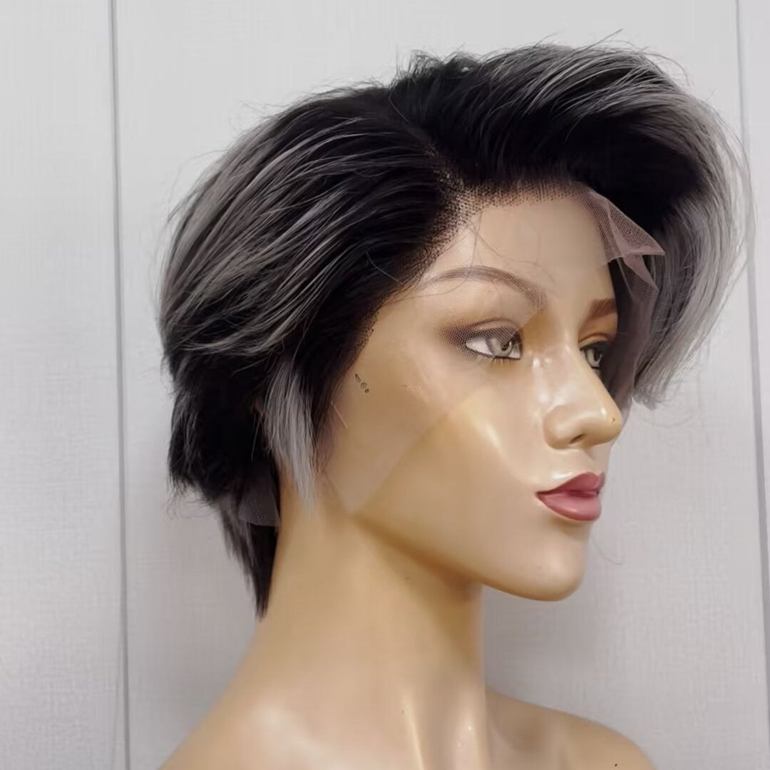 Short Grey Pixie Cut Wigs Human Hair Lace Frontal 13x6 for Black Women
