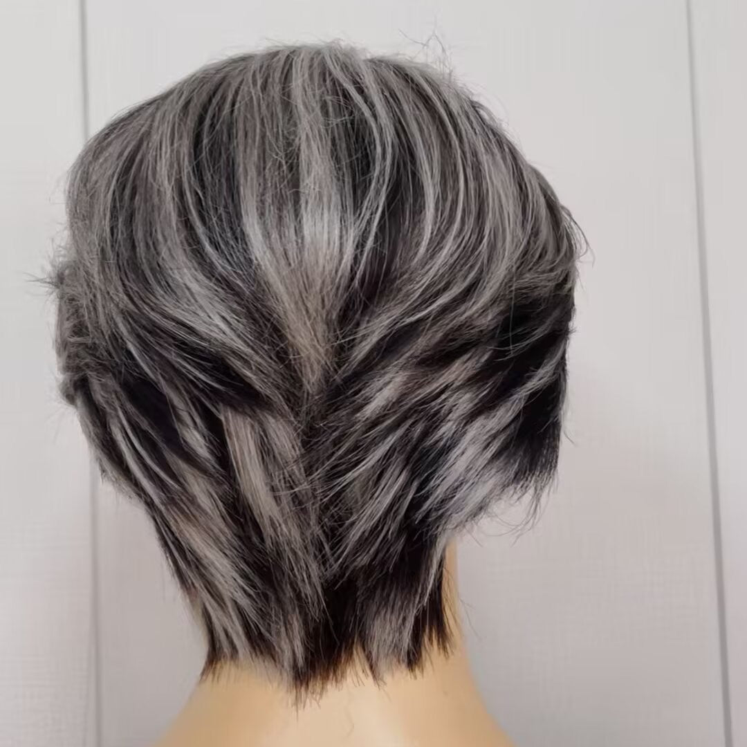 Short Grey Pixie Cut Wigs Human Hair Lace Frontal 13x6 for Black Women