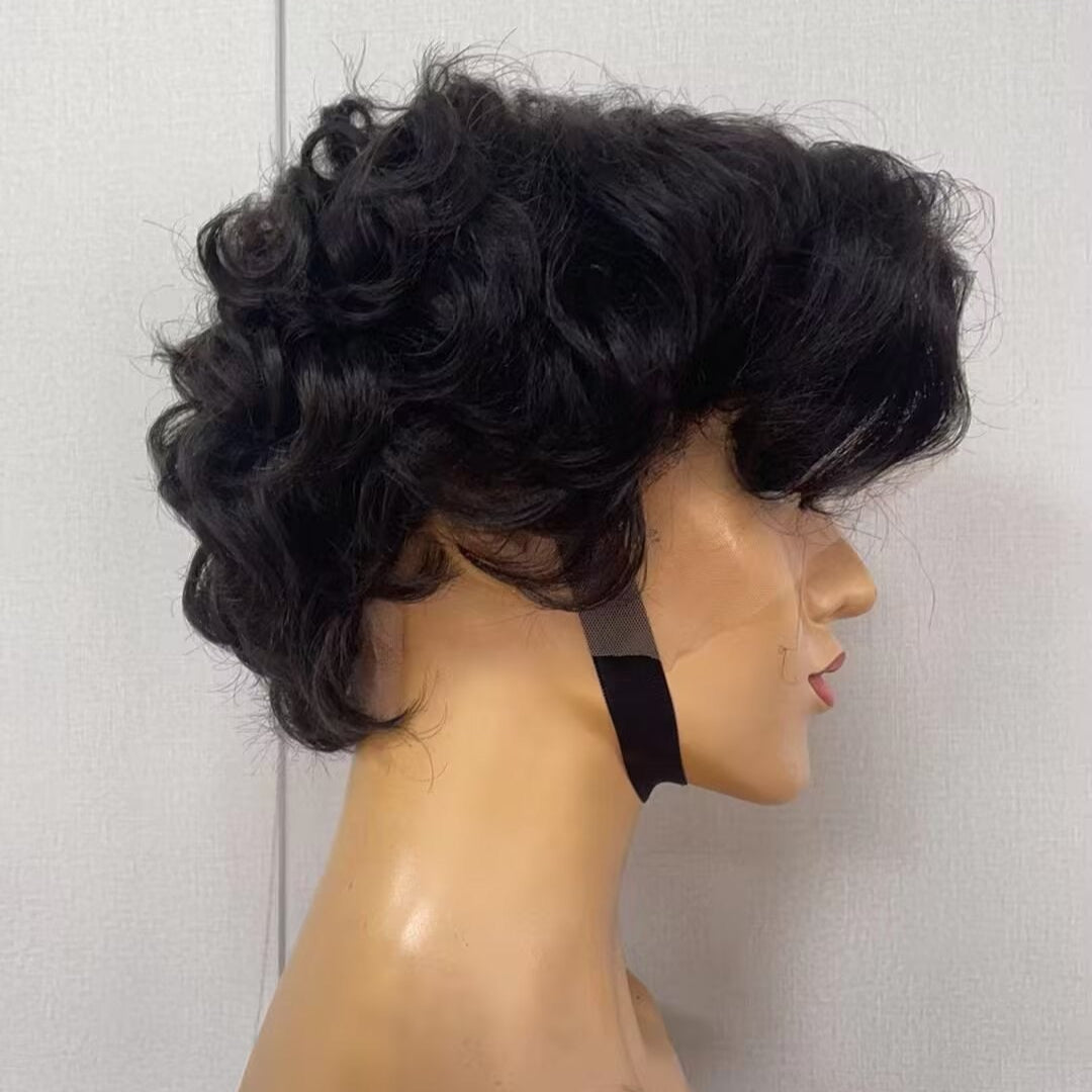 Black pixie cut lace front wigs human hair Lace Front 13x3 for African American